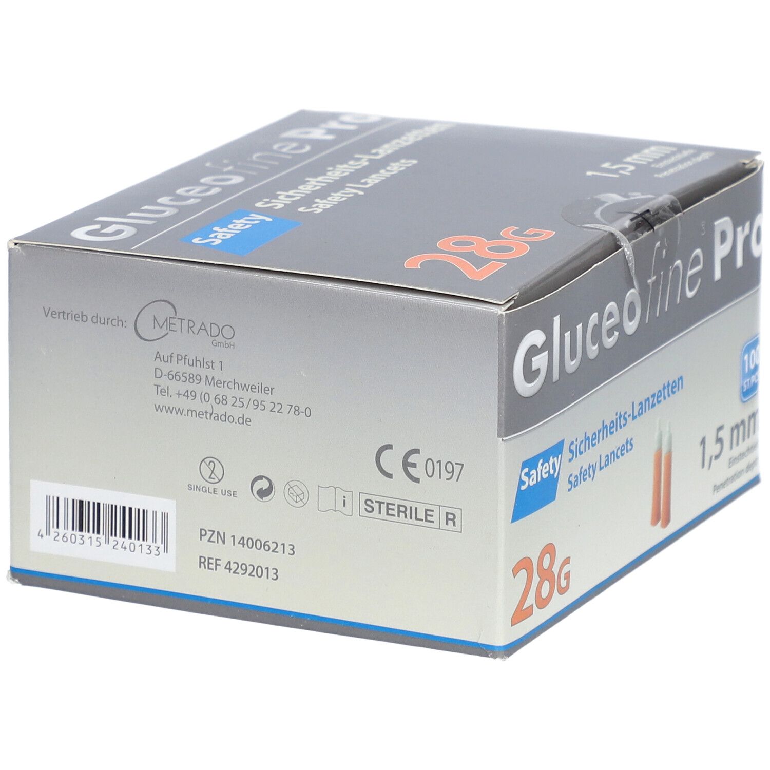 Gluceofine Pro Safety Sich.-Lanzetten 28 Gx1,5 mm 100 St Lanzetten