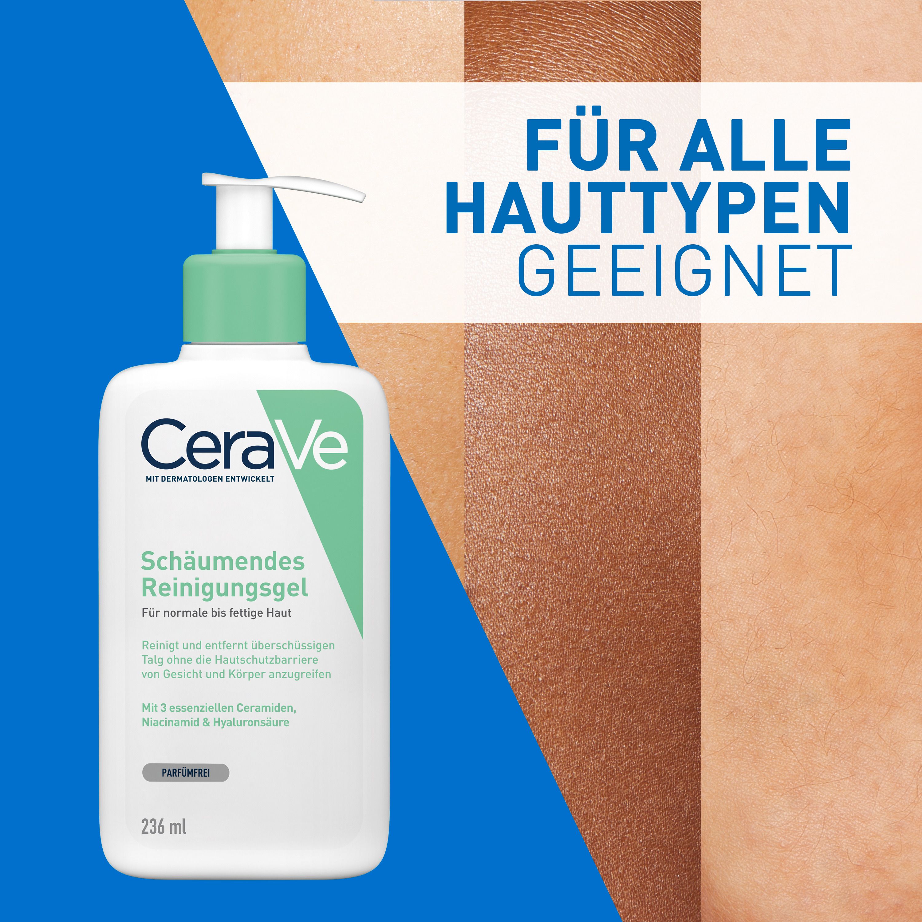 CeraVe Schäumendes Reinigungsgel für Gesicht und Körper: pflegende Reinigung für normale bis fettige Haut