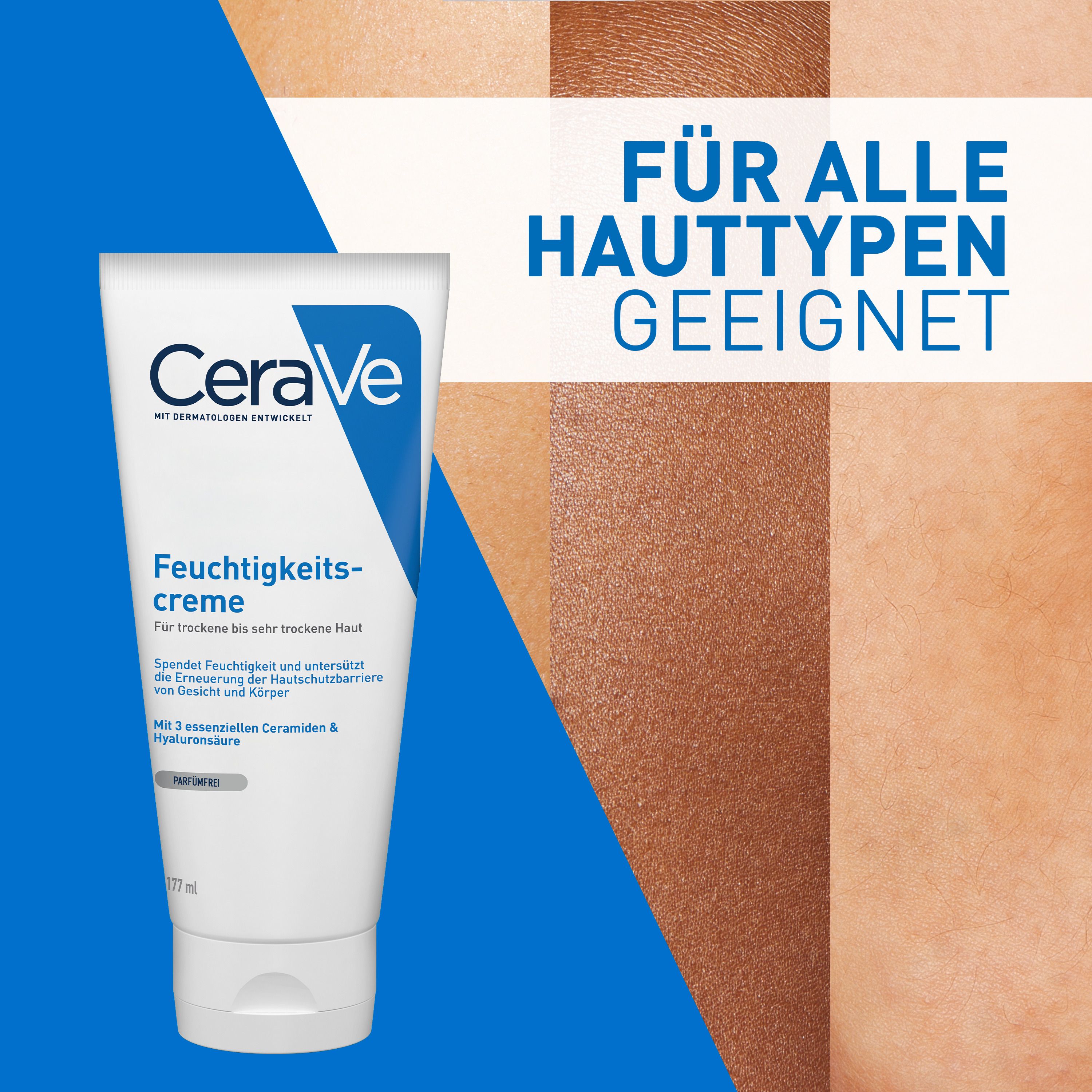 CeraVe Feuchtigkeitscreme: Reichhaltige Körpercreme für trockene bis sehr trockene Haut für Gesicht und Körper