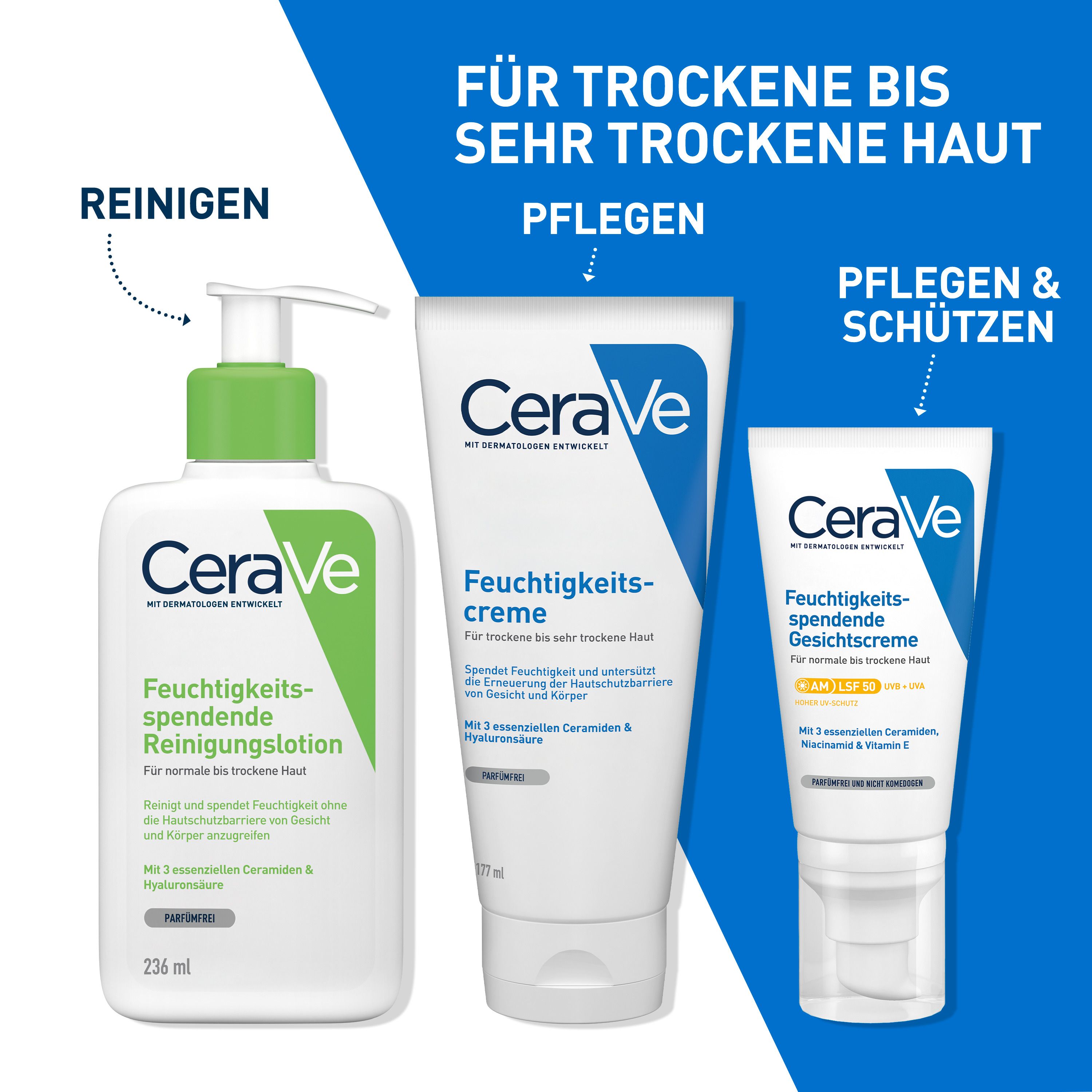 CeraVe Feuchtigkeitscreme: Reichhaltige Körpercreme für trockene bis sehr trockene Haut für Gesicht und Körper