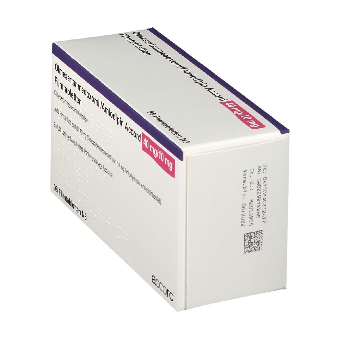 OLMESARTANMEDOXOMIL/Amlodipin Accord 40 mg/10 mg 98 St Filmtabletten