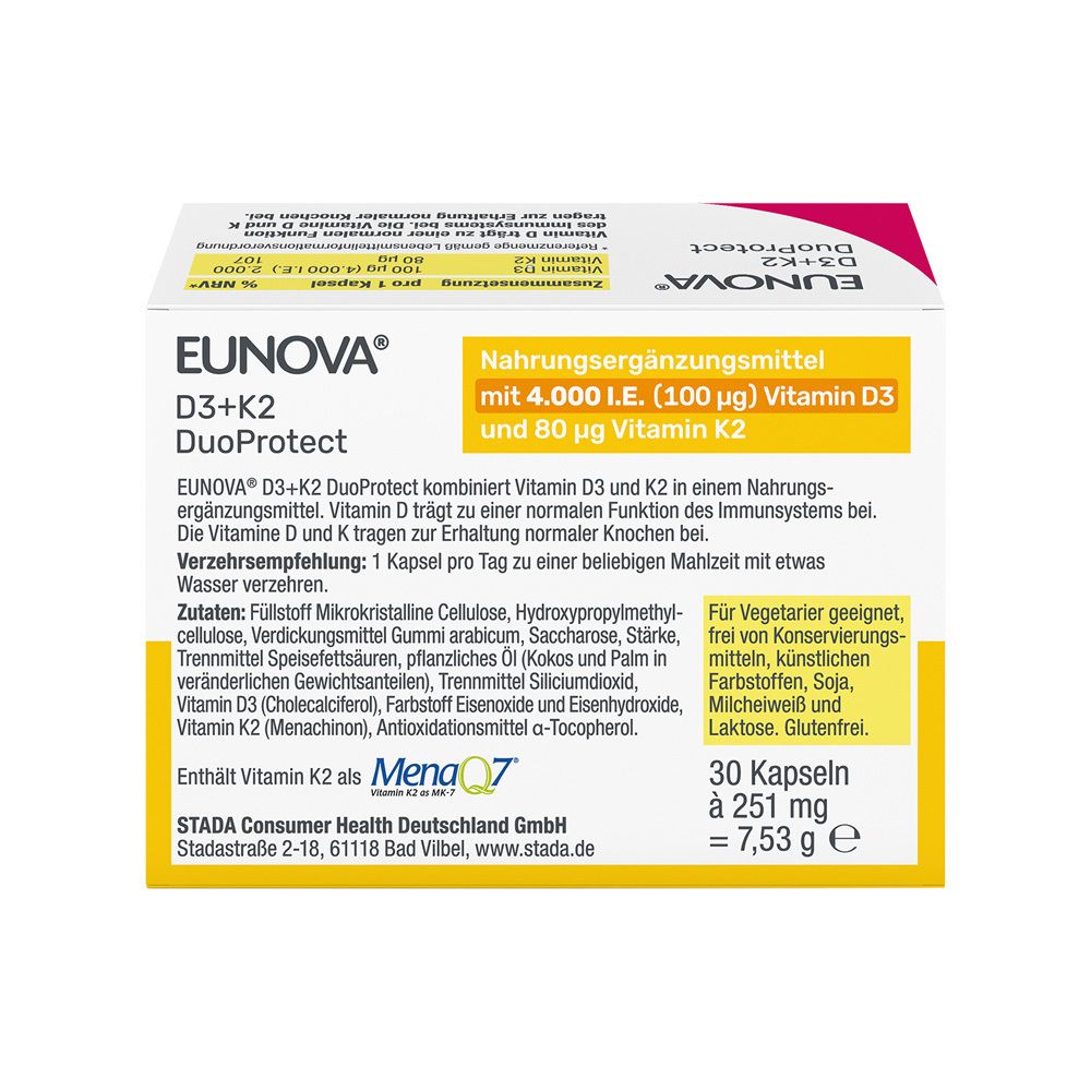 EUNOVA® DuoProtect Vitamin D3+K2 4000 I.E./100 µg Kapseln