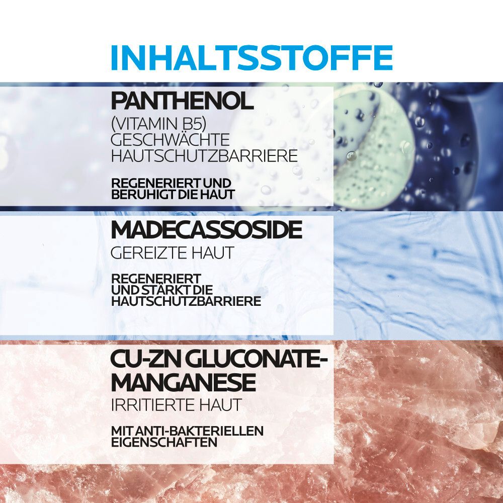Inhaltsstoffe: Panthenol, Madecassoside, Cu-Zn Gluconate-Manganese. Informationen zu den Inhaltsstoffen.