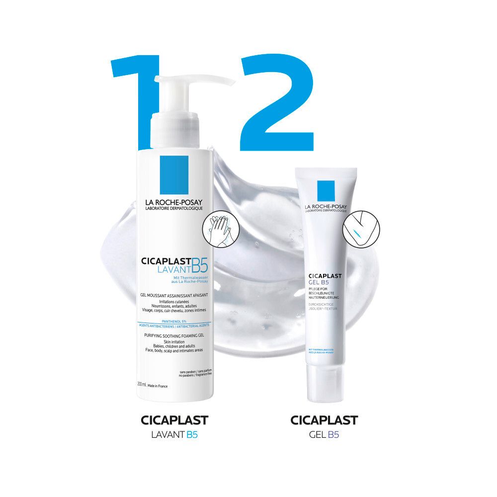 CICAPLAST Lavant B5 und GEL B5. Zwei Produkte nebeneinander. Aufschrift: CICAPLAST.