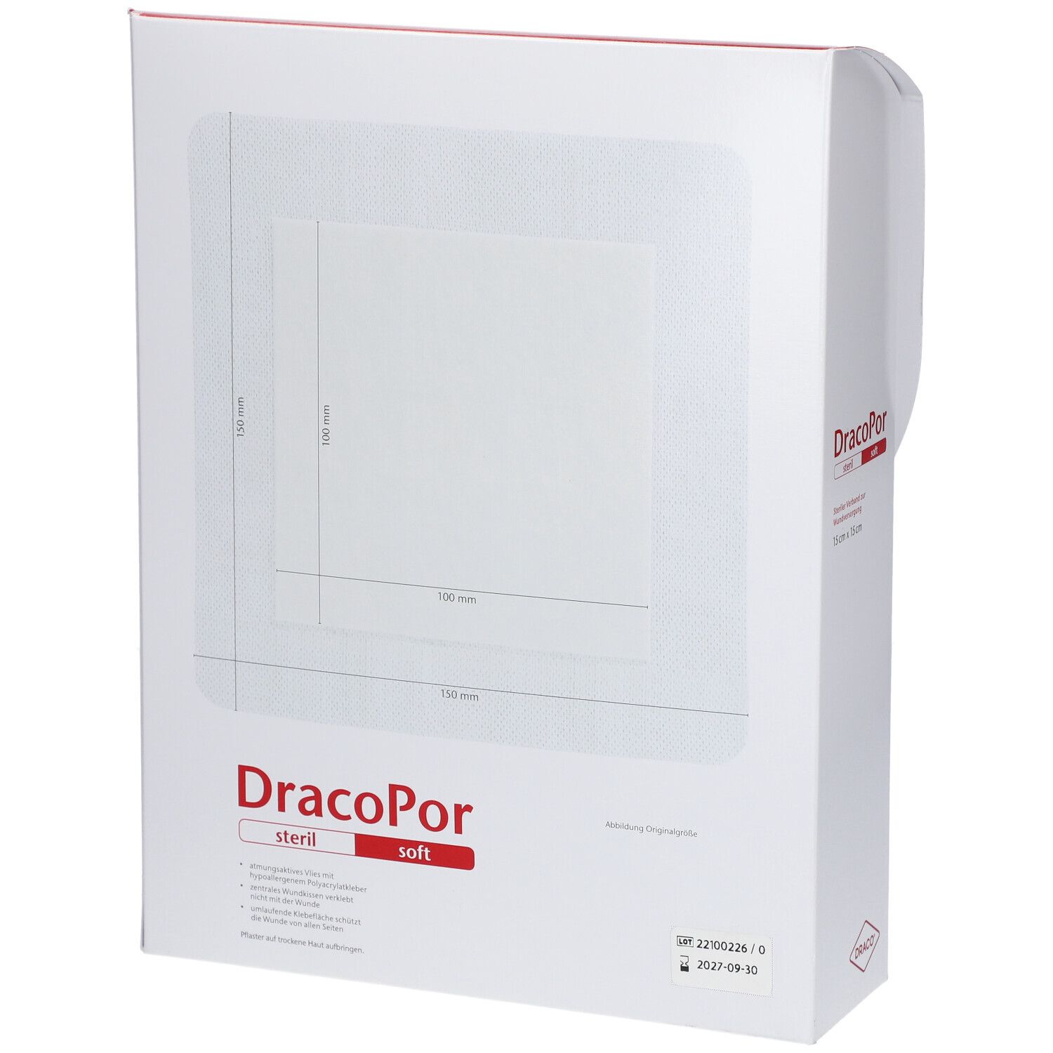 Dracopor Soft weiß 15 cm x 15 cm steril