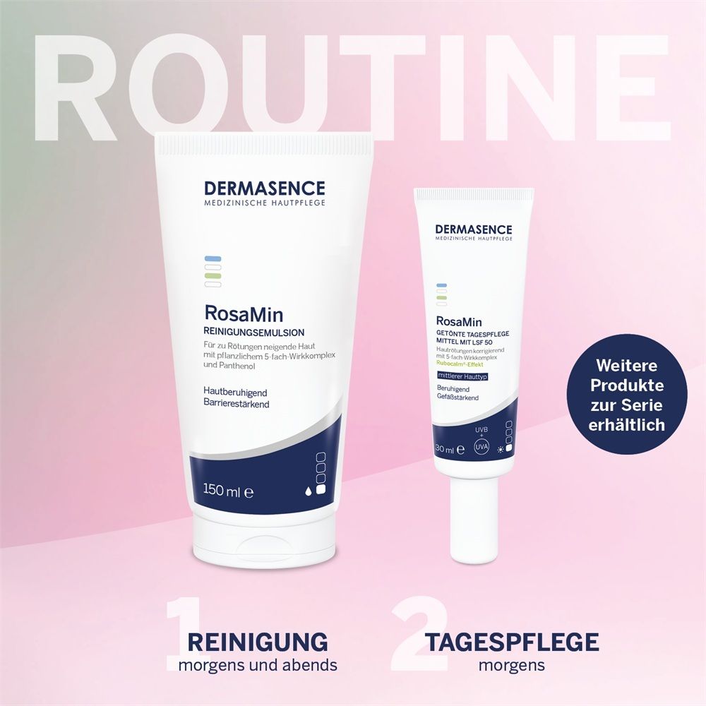 DERMASENCE RosaMin Reinigungsemulsion und Tagespflege mit LSF 50.