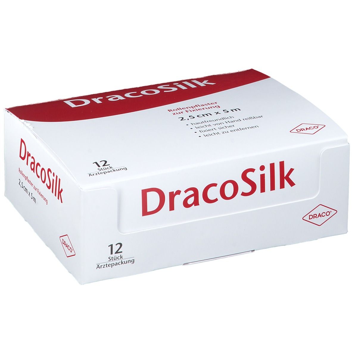 Dracosilk Rollenpflaster 2,5 cmx5 m o.Schutzring 12 St Pflaster