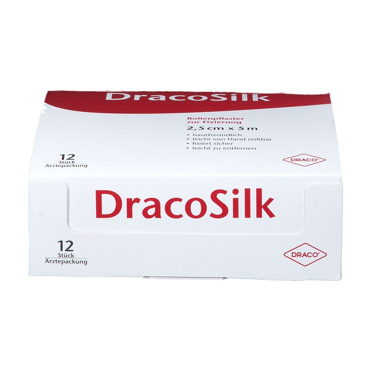 DracoSilk Rollenpflaster 2,5 cm x 5 m, 12 Stück Arztpackung.