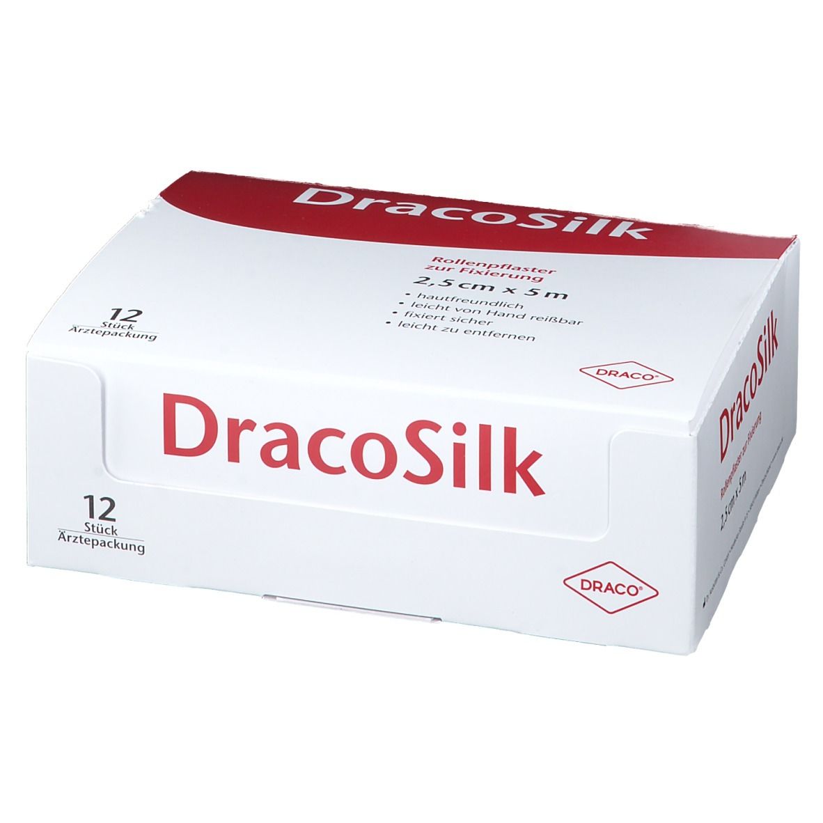DracoSilk Rollenpflaster 2,5 cm x 5 m, 12 Stück Arztpackung.