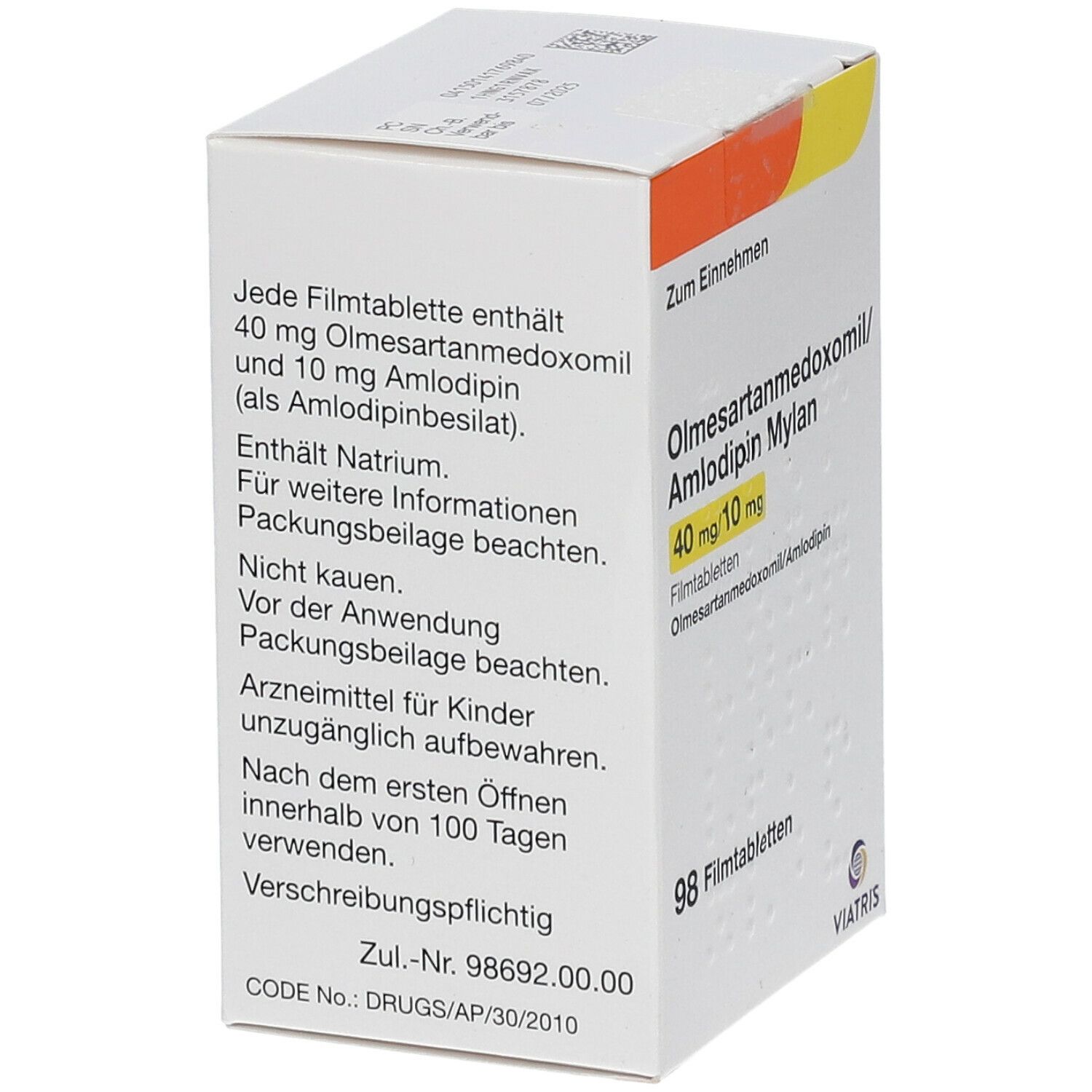 OLMESARTANMEDOXOMIL/Amlodipin Mylan 40 mg/10 mg 98 St Filmtabletten