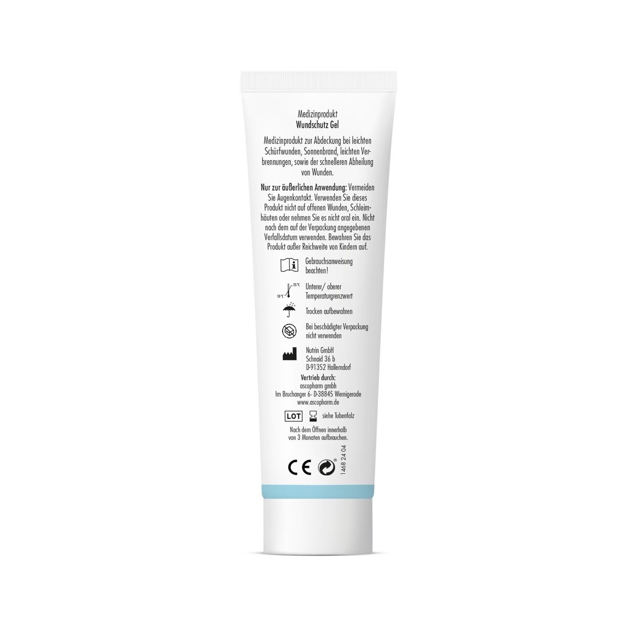 Weiße Tube und Karton. Auf der Tube steht: Wundschutz Gel, Hydrogel mit Panthenol und Allantoin. Auf dem Karton steht: sovita®.