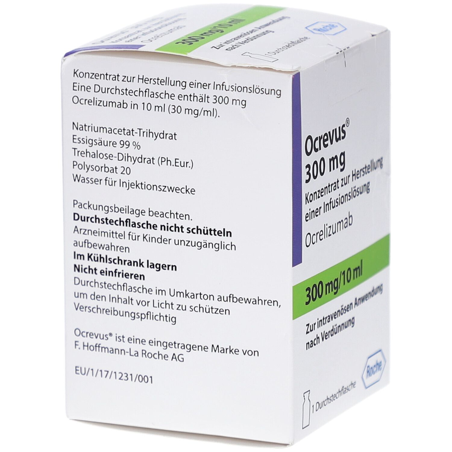 Ocrevus 300 mg Box. Produktinformationen, Inhaltsstoffe, Hinweise. Nicht schütteln. Im Kühlschrank lagern.