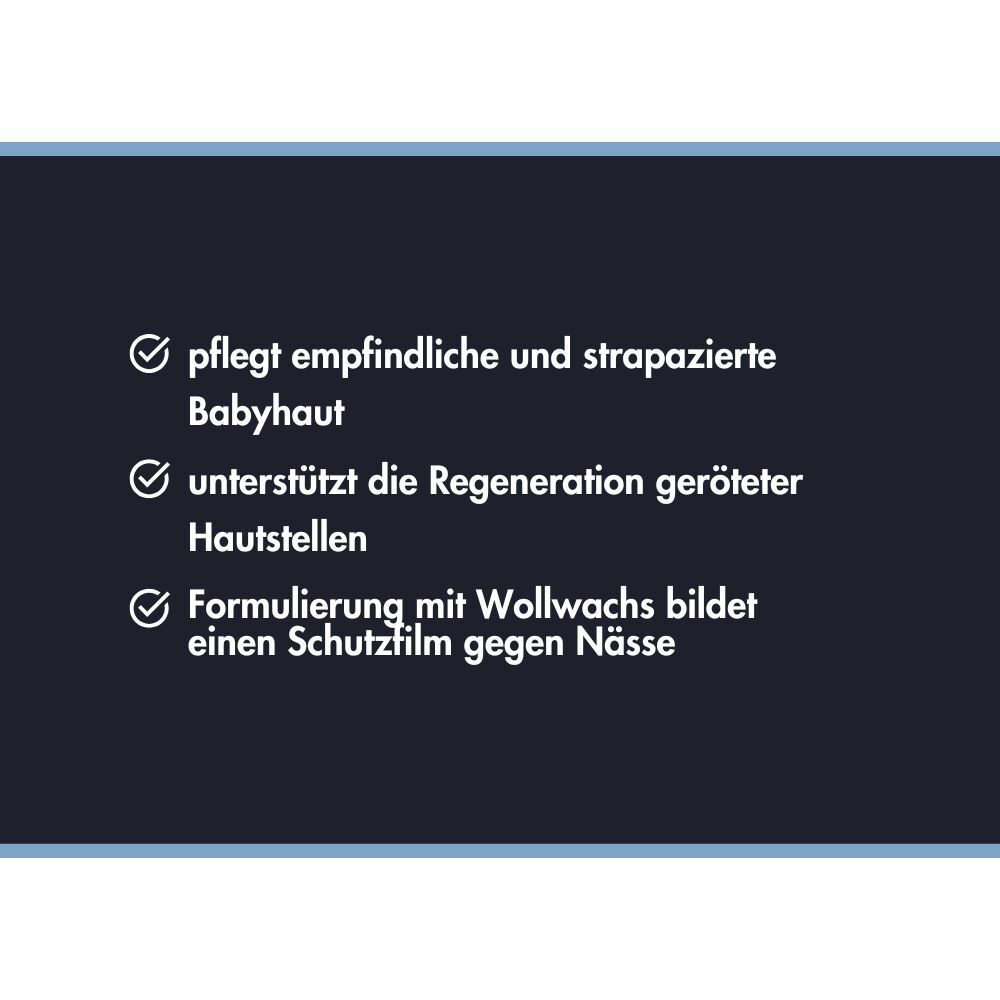 Text über die Pflege empfindlicher Babyhaut mit Wollwachs-Schutzfilm.