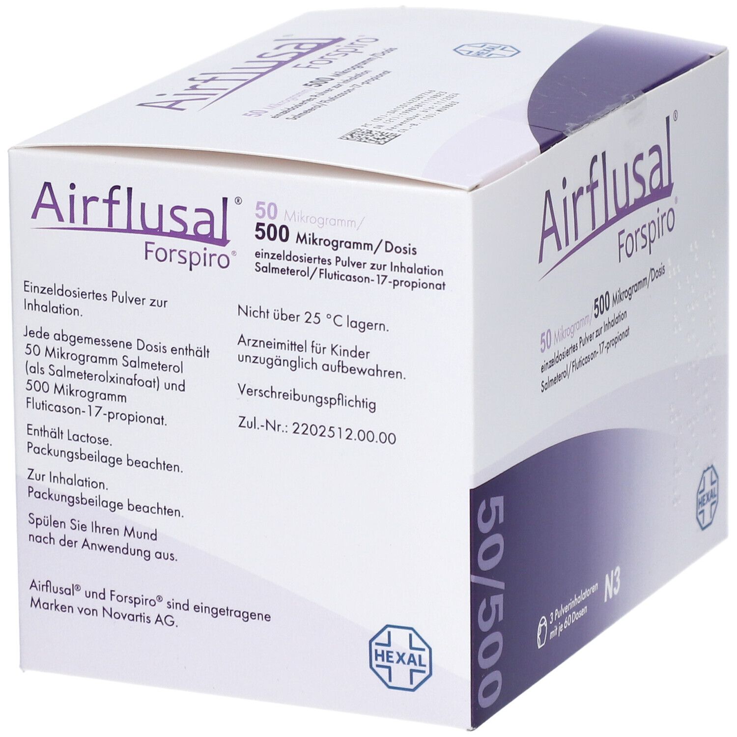 Airflusal Forspiro 50/500 µg/Dosis 60 Hub Inh.-P. 3 St Inhalationspulver