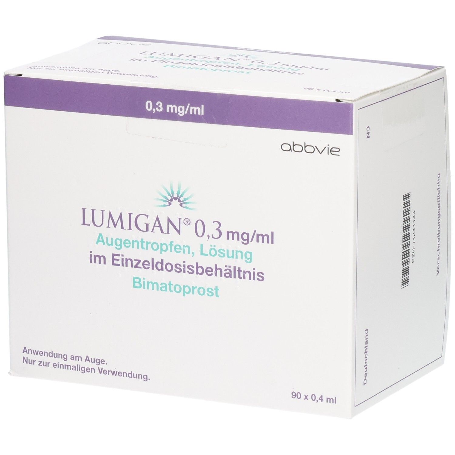 LUMIGAN 0,3 mg/ml Augentropfen Lösung im Einzeldosisbehältnis, Bimatoprost. 90 x 0,4 ml.