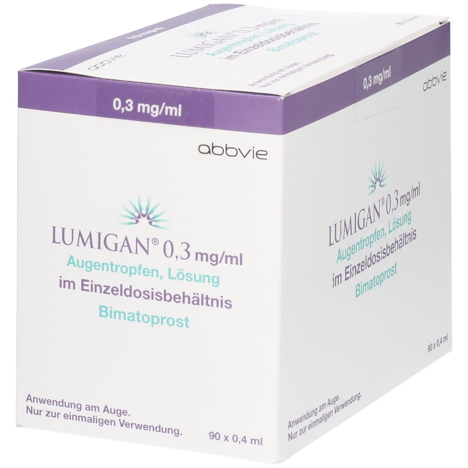 LUMIGAN 0,3 mg/ml Augentropfen Lösung im Einzeldosisbehältnis, Bimatoprost. 90 x 0,4 ml.