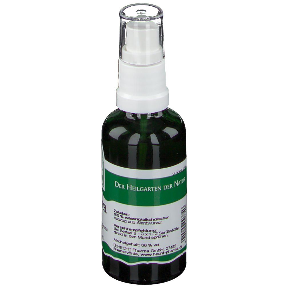 Grüne Sprühflasche mit weißem Sprühkopf. Beschriftung: Der Heilgarten der Natur. Text und Logo.