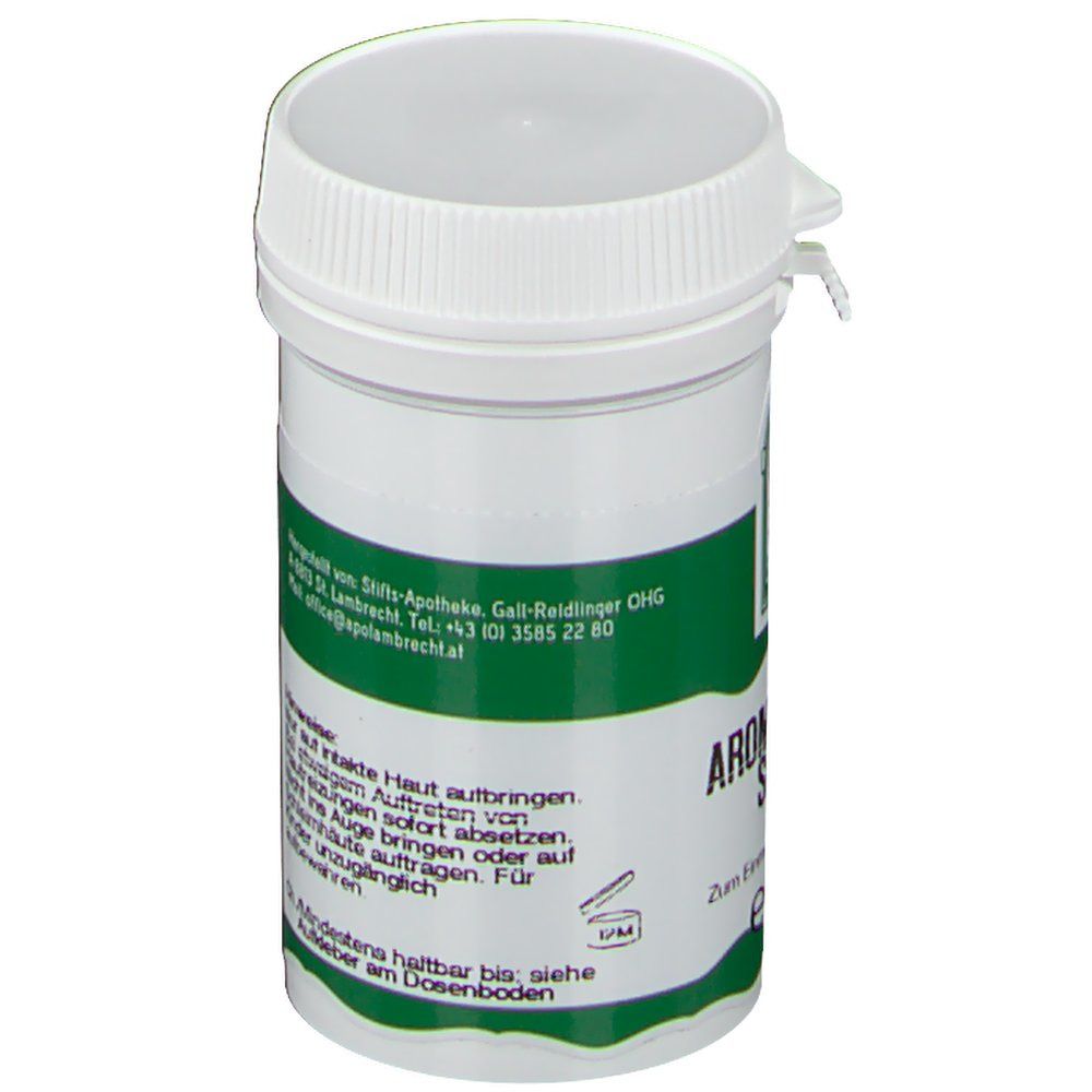 Weiß-grüne Dose mit Deckel. Aufschrift: Hinweise, Herstellerinformationen.