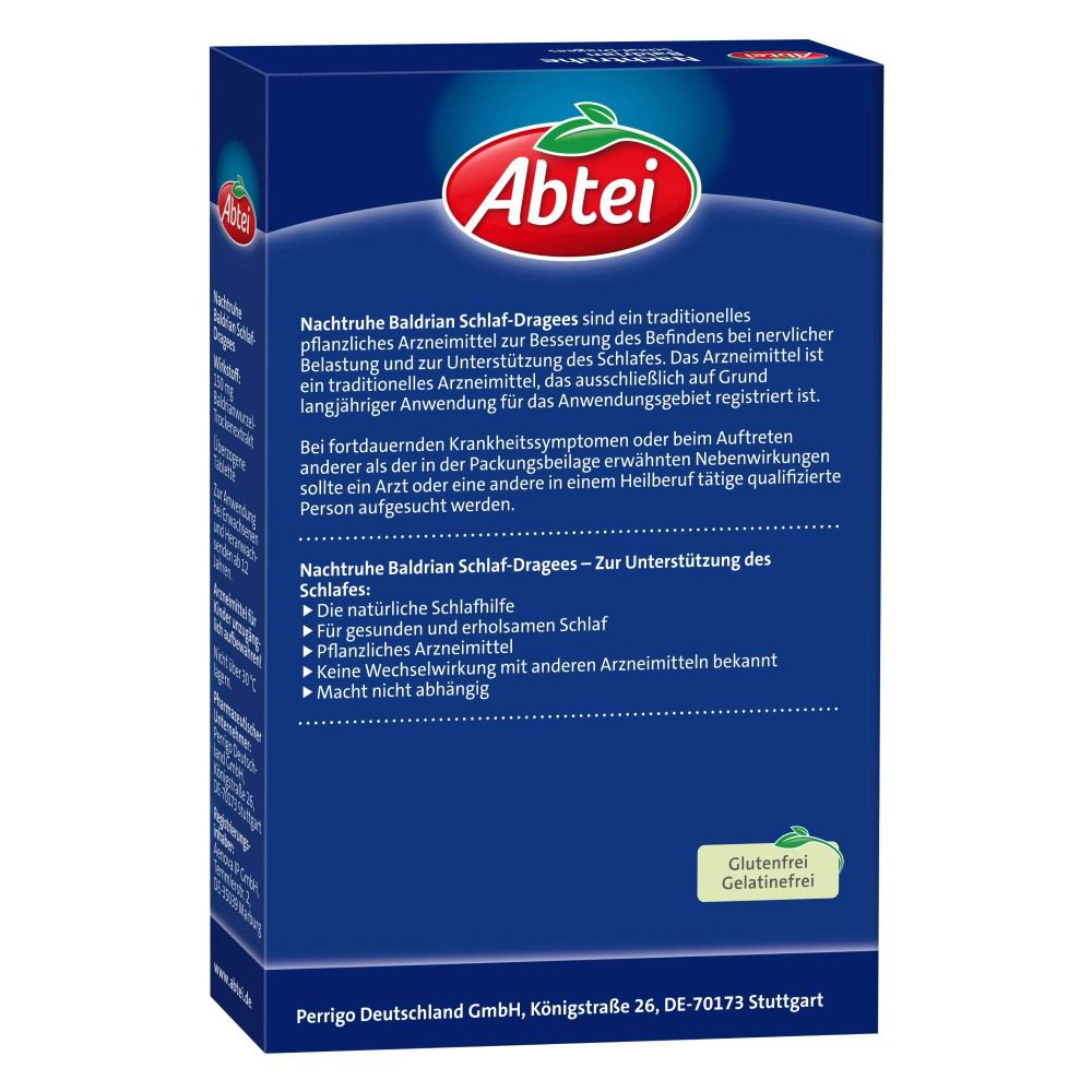 Rückseite der Schachtel. Textinformationen über das Produkt. Glutenfrei und gelatinefrei.