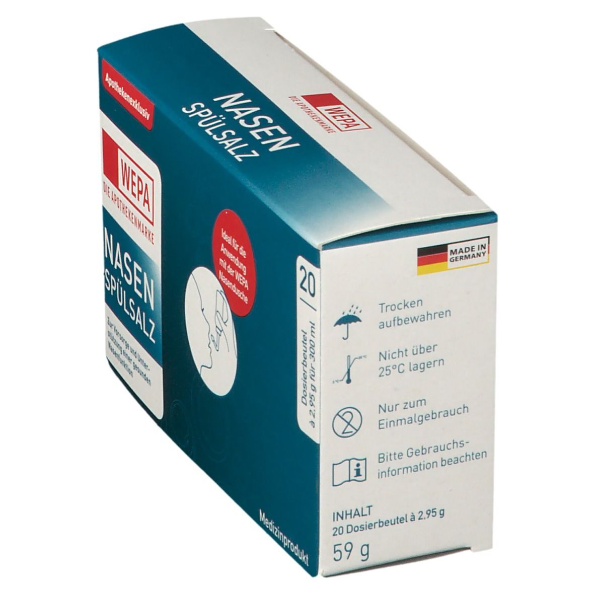 WEPA Pichet de rinçage nasal avec 10 x 2,95 g Sel de rinçage nasal 1 pc(s)  - Redcare Apotheke