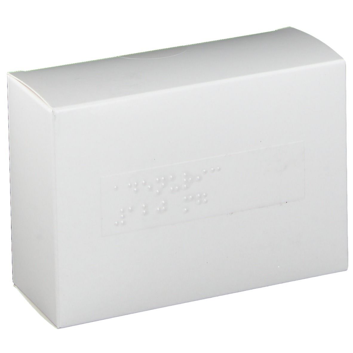 Weiße, rechteckige Schachtel mit Braille-Schrift. Keine weiteren Details sichtbar.
