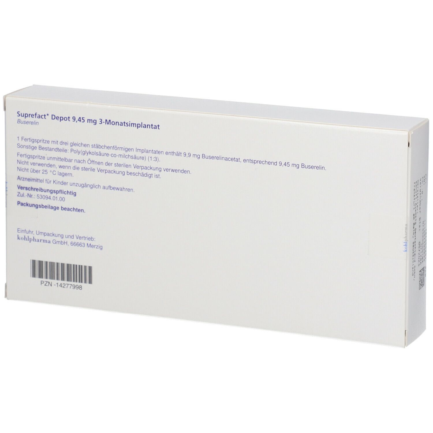Rückseite der weißen Suprefact-Verpackung. Textinformationen und Barcode.