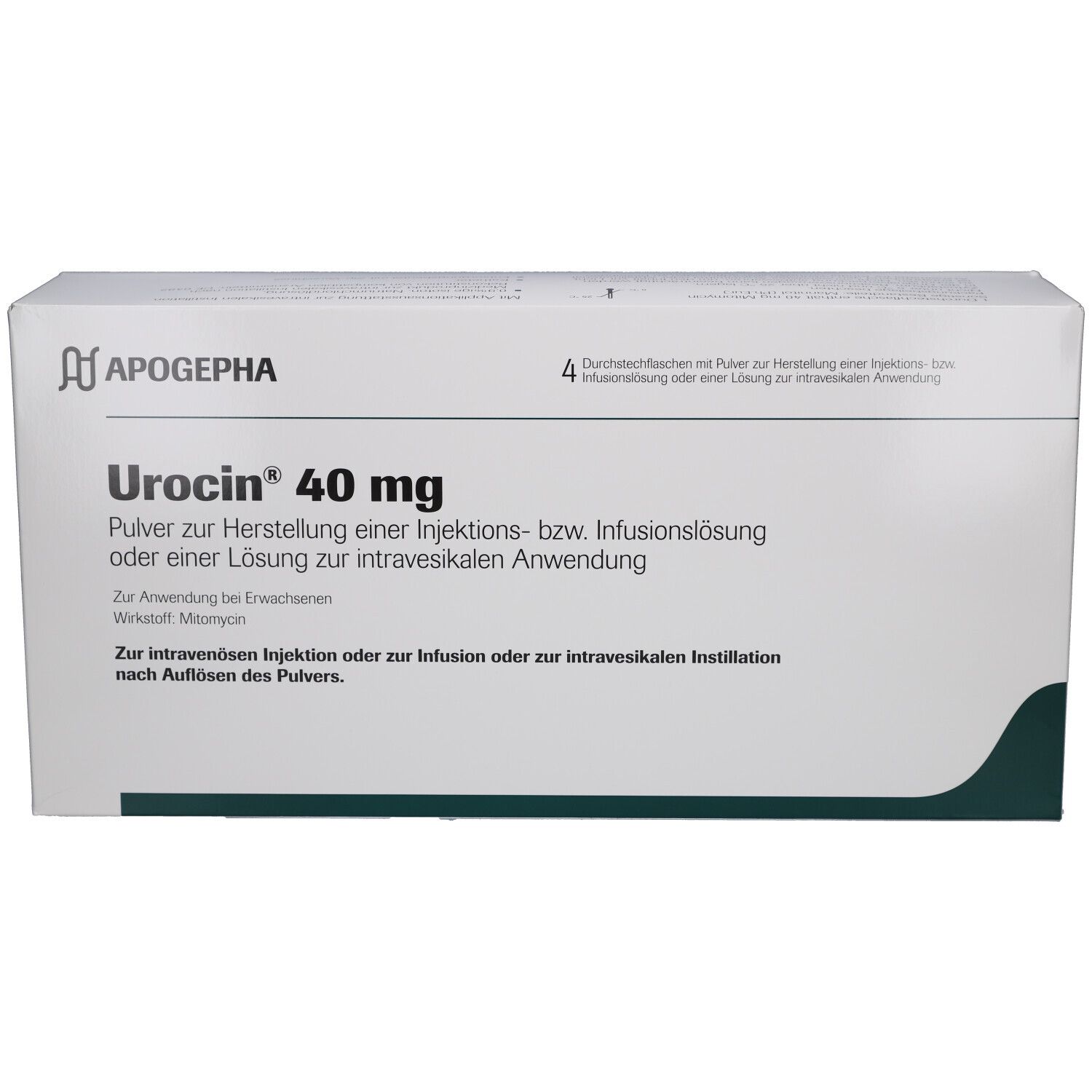 Weiße Schachtel mit Aufschrift "Urocin 40 mg". Enthält Pulver zur Herstellung einer Injektions- bzw. Infusionslösung.