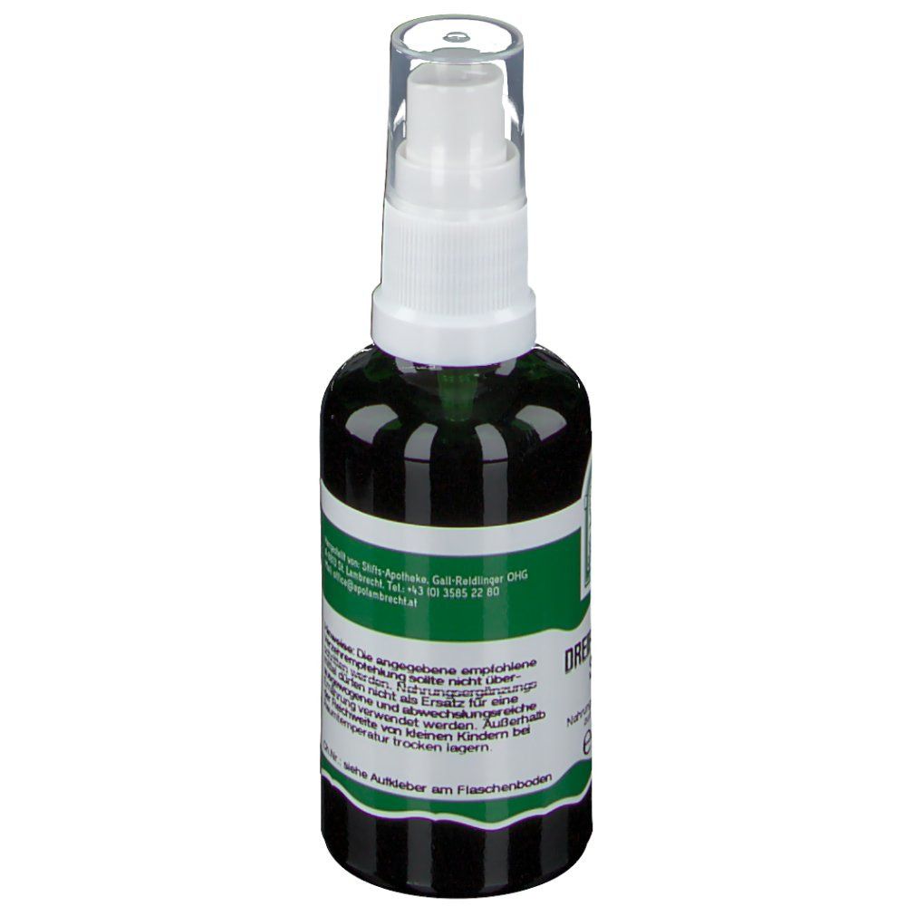 Grüne Sprühflasche mit weißem Sprühkopf. Etikett mit Produktinformationen. Aufschrift: Der Heilgarten der Natur.