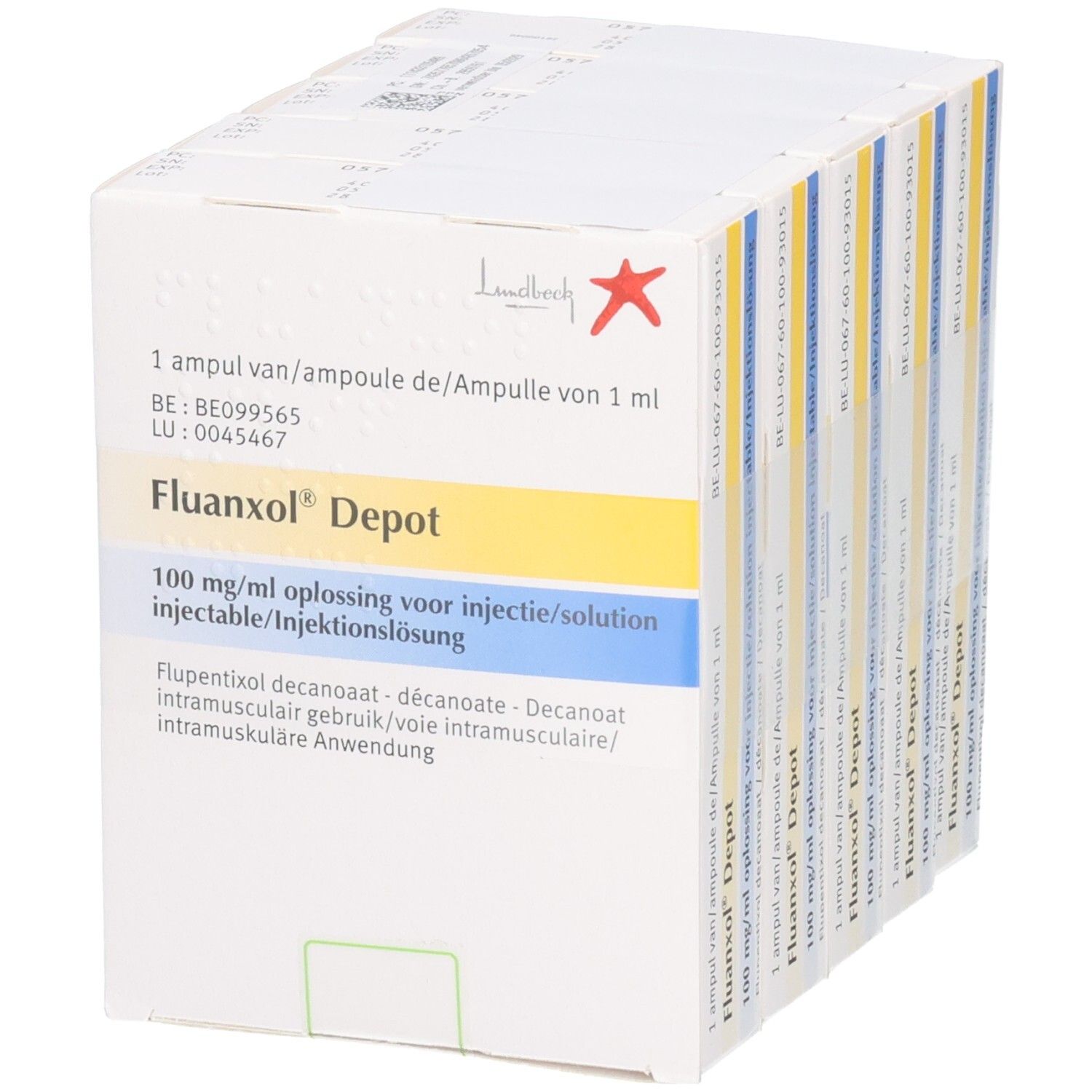 Fluanxol Depot 100 mg/ml Injektionslösung, 1 Ampulle. Flupentixoldecanoat (Ester). H. Lundbeck A/S.
