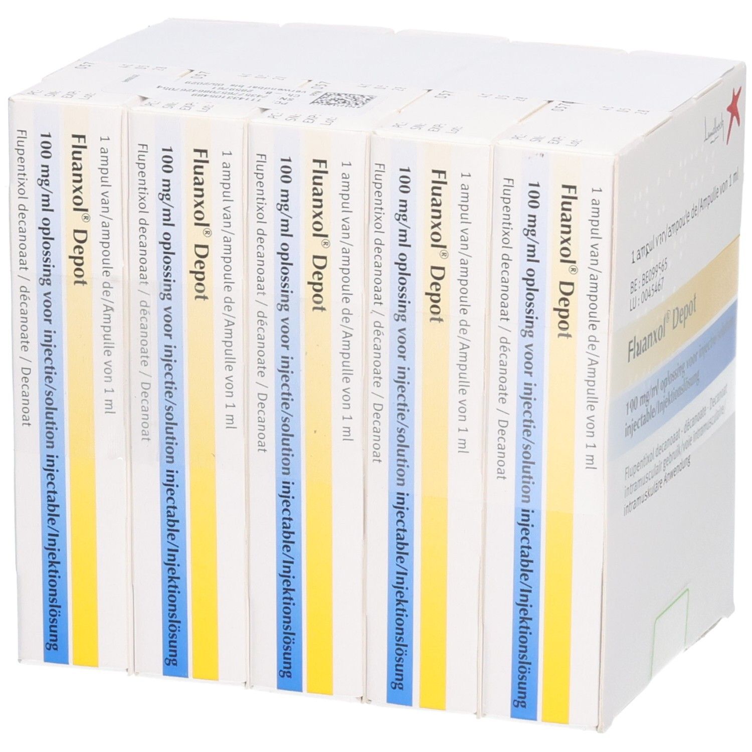 Fluanxol Depot 100 mg/ml Injektionslösung, 1 Ampulle. Flupentixoldecanoat (Ester). H. Lundbeck A/S.