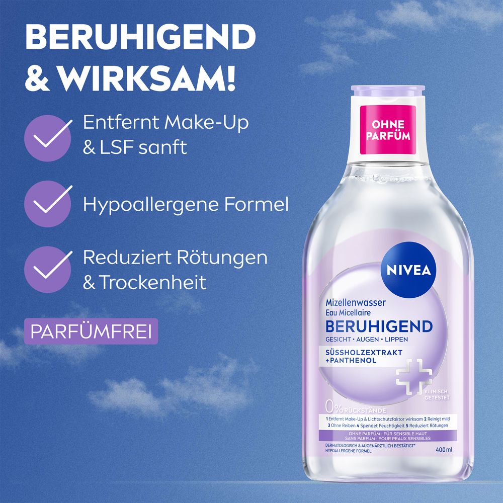 NIVEA MicellAIR Skin Breathe Mizellenwasser, beruhigend, ohne Parfum. Entfernt Make-up sanft.