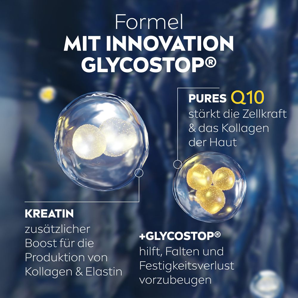Zelluläre Darstellung der NIVEA Q10 Power Formel mit Pures Q10, Glycostop und Kreatin.