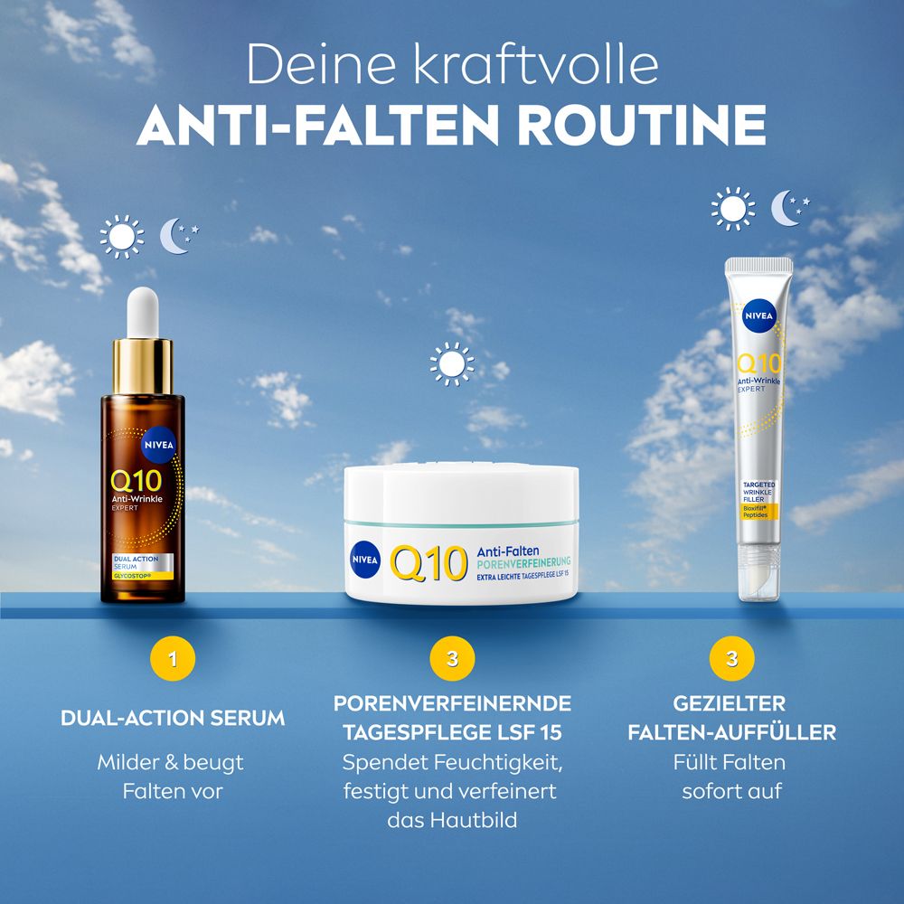 NIVEA Q10 Anti-Falten Porenverfeinerung Tagespflege LSF 15, Seitenansicht des Tiegels.