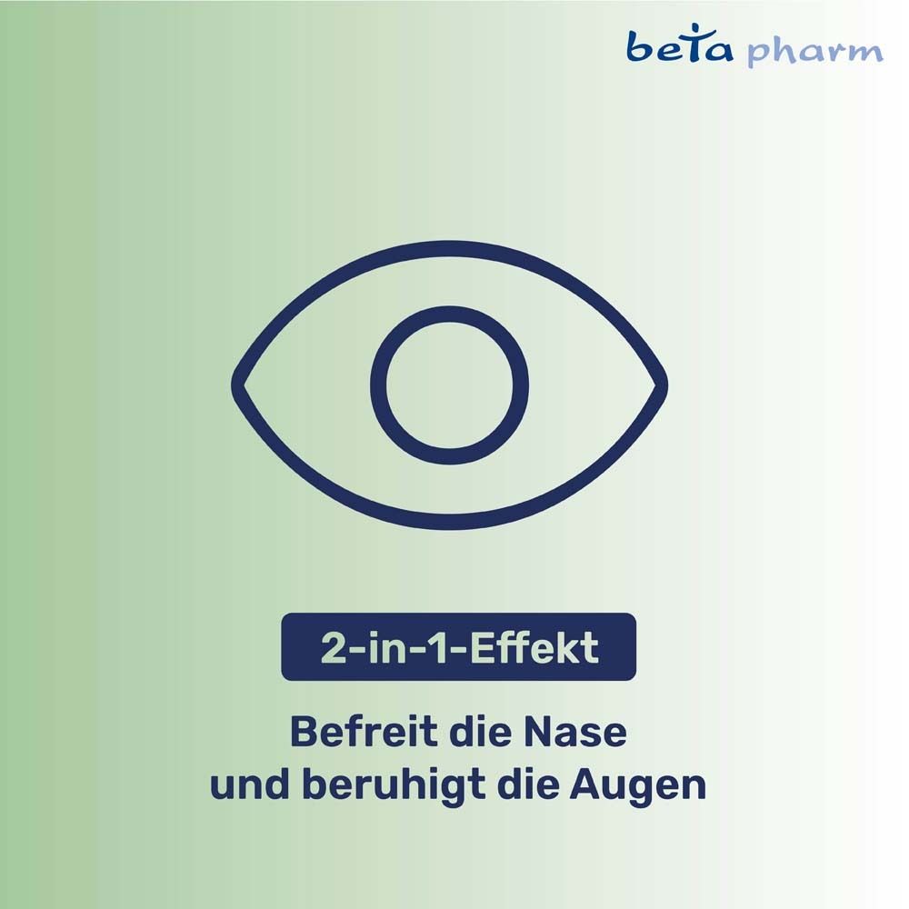 Symbol eines Auges. Text: 2-in-1-Effekt. Befreit die Nase und beruhigt die Augen.
