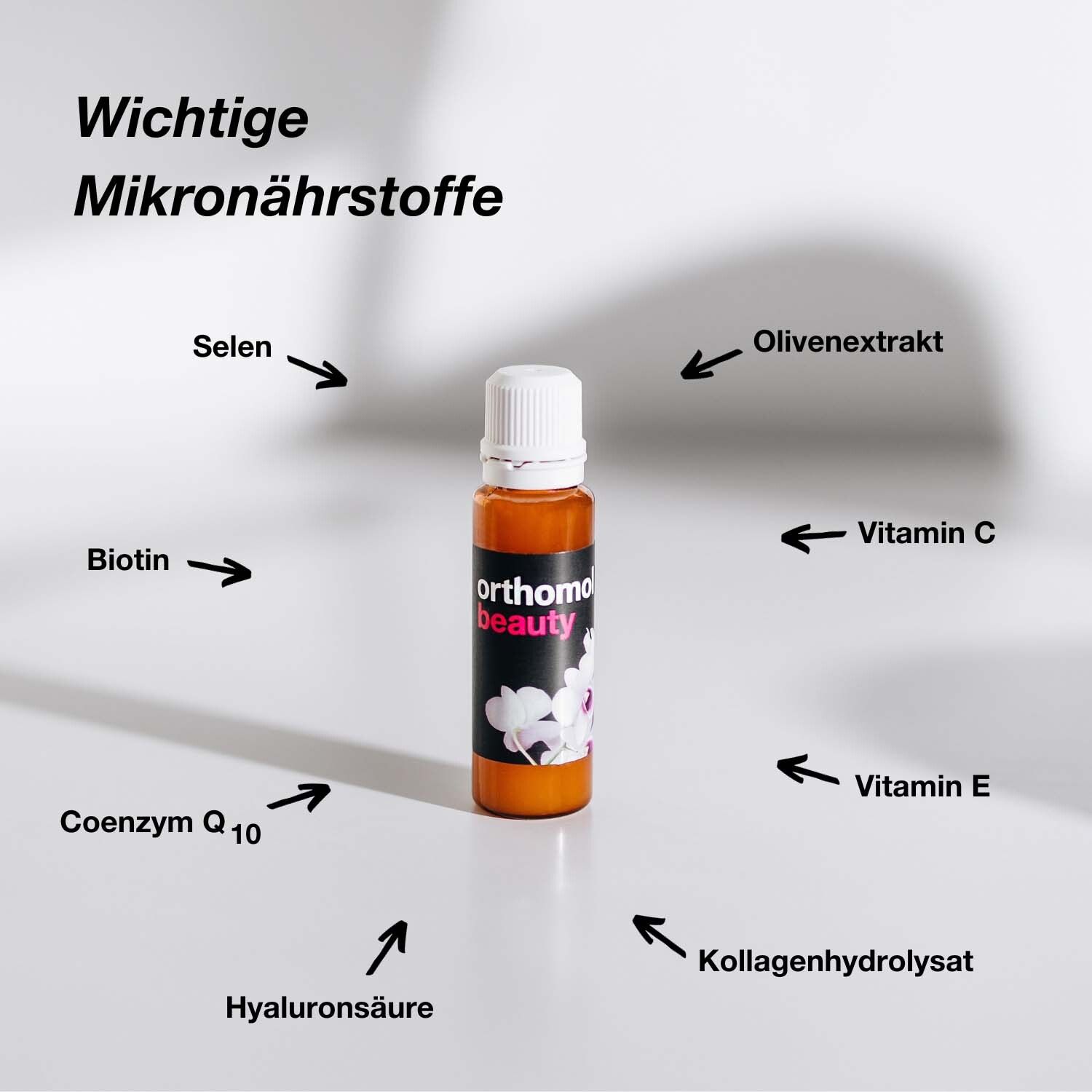 Orthomol Beauty für Frauen - für Haut, Haare und Nägel, mit Hyaluronsäure, Kollagen und Coenzym Q10 - Trinkampullen