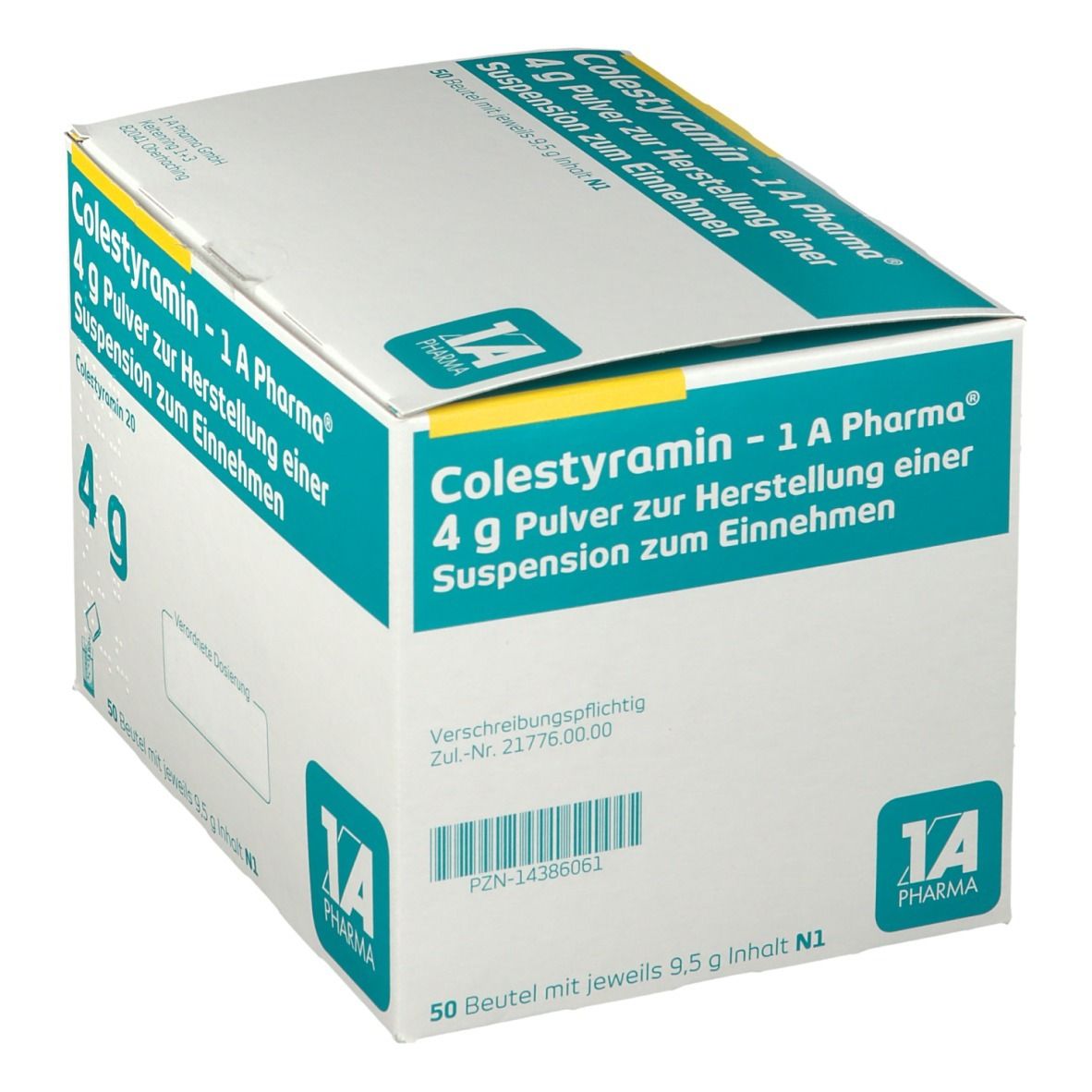 Colestyramin-1A Pharma 4 g Plv.z.H.e.Susp.z.Einn. 50 St Pulver zur Herstellung einer Susp. zum Einnehmen