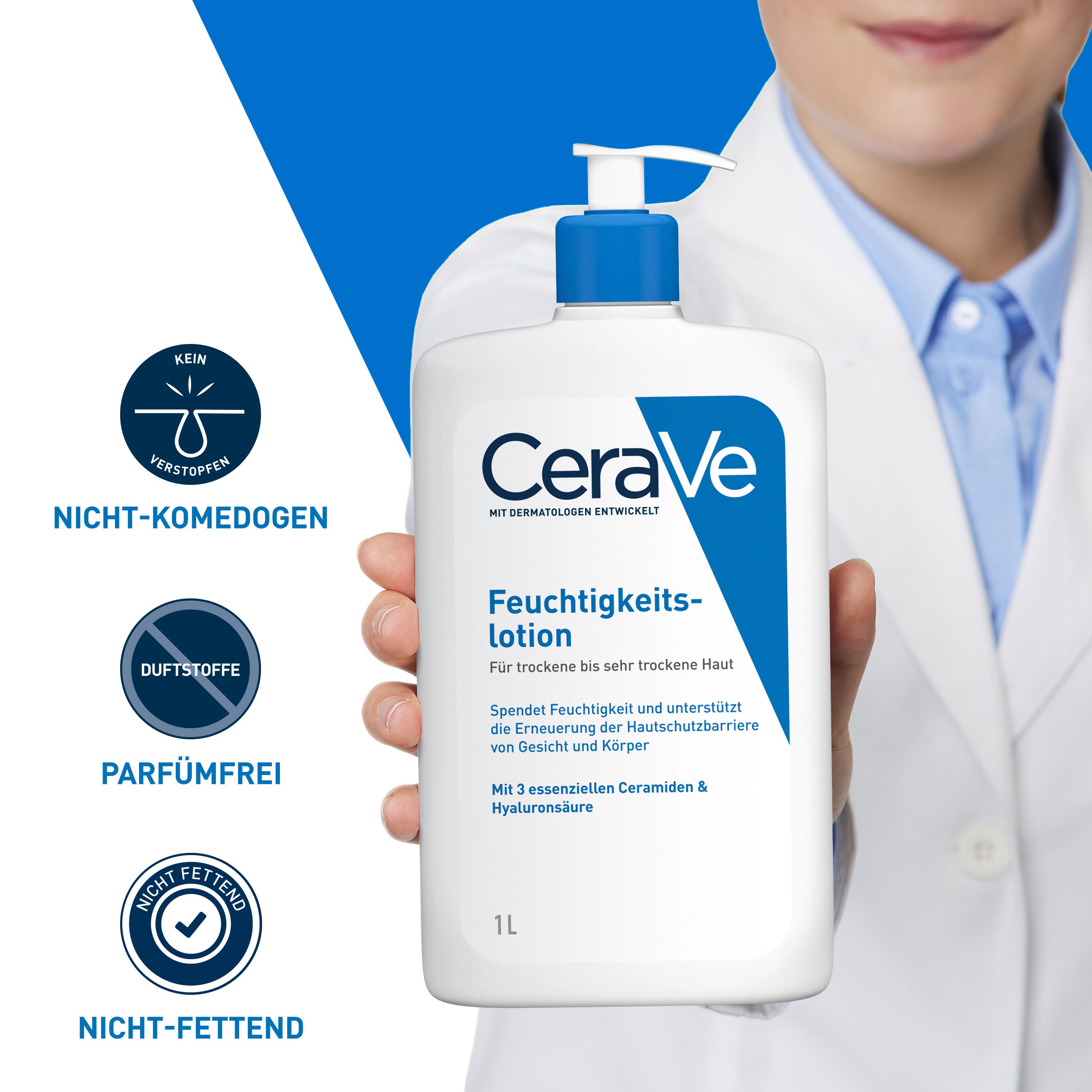 CeraVe Feuchtigkeitslotion: Körperlotion für trockene bis sehr trockene Haut für Gesicht und Körper