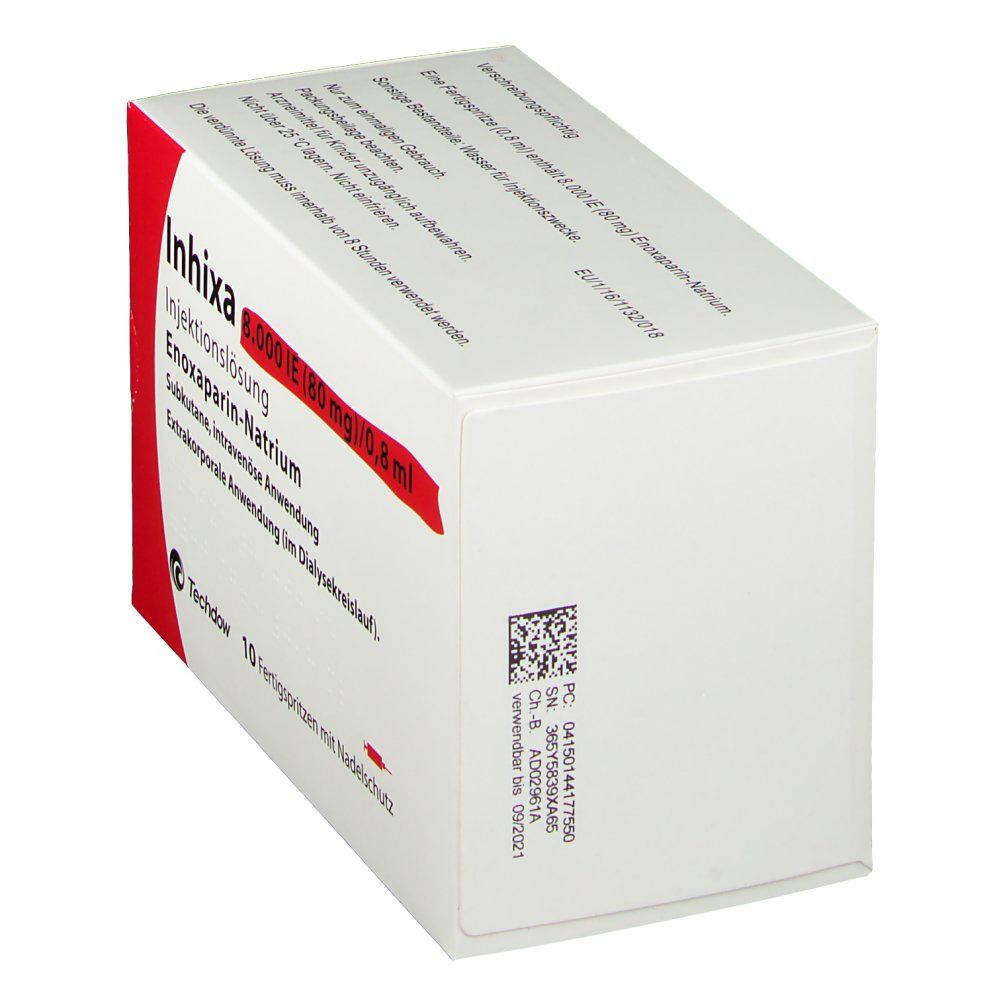 Inhixa 8.000 I.e. 80 mg/0,8 ml ILO F.Sp.+Sich-Sys. 50 St Infusionsemulsion