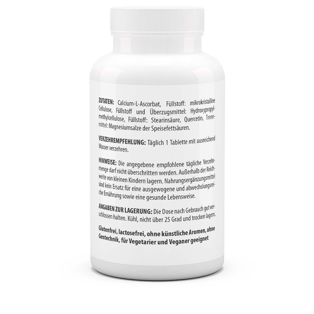 Rückseite der weißen Flasche. Auflistung der Zutaten, Verzehrempfehlung und Lagerhinweise.