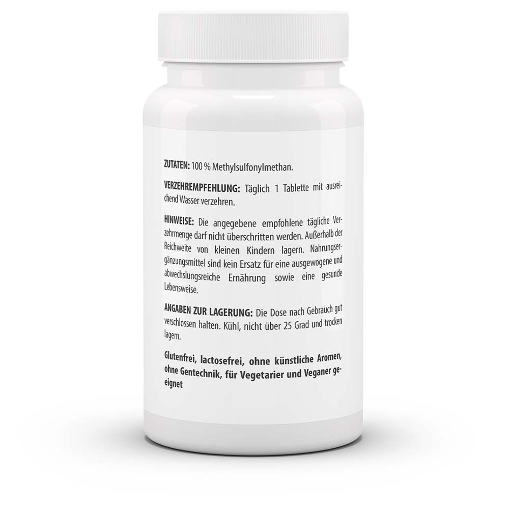 Rückseite der weißen Flasche. Enthält Informationen zu Inhaltsstoffen, Verzehrempfehlung, Hinweise und Lagerung.