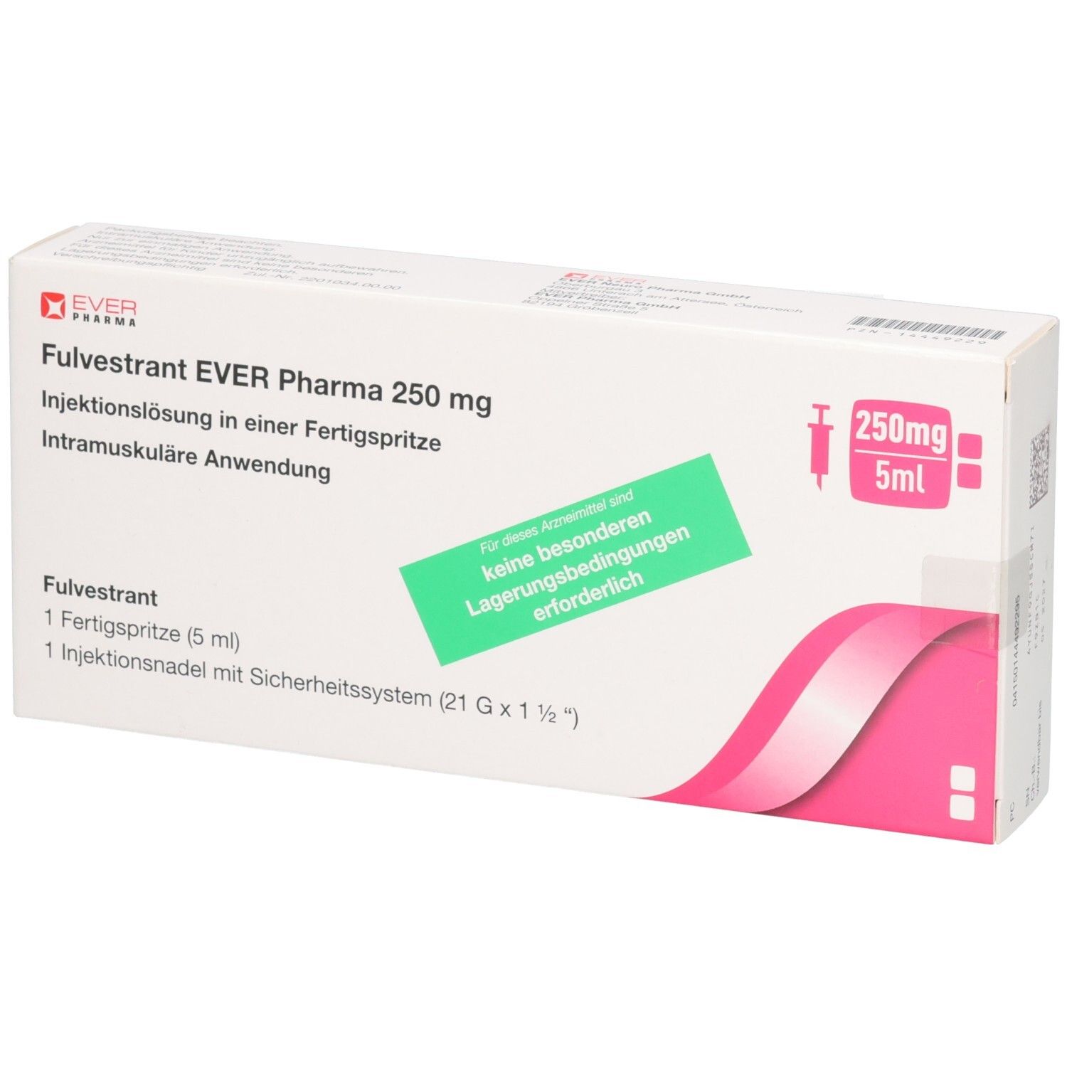 Fulvestrant EVER Pharma 250 mg Injektionslösung in einer Fertigspritze. Intramuskuläre Anwendung.