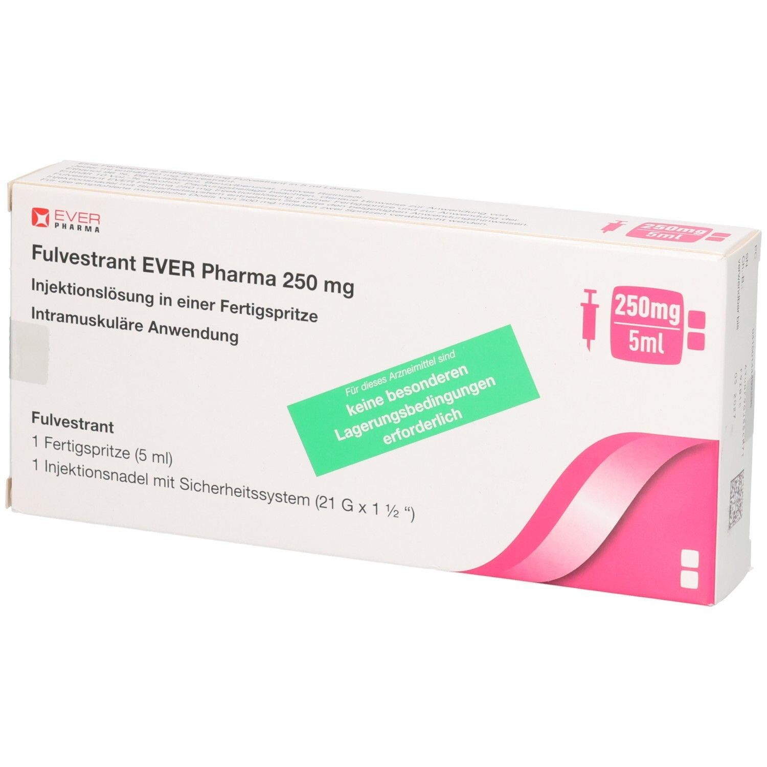 Fulvestrant EVER Pharma 250 mg Injektionslösung in einer Fertigspritze. Intramuskuläre Anwendung.