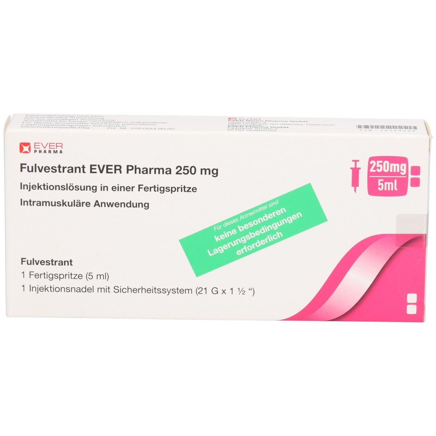 Fulvestrant EVER Pharma 250 mg Injektionslösung in einer Fertigspritze. Intramuskuläre Anwendung.