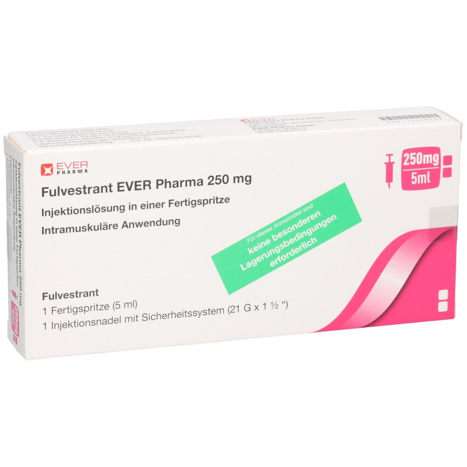 Fulvestrant EVER Pharma 250 mg Injektionslösung in einer Fertigspritze. Intramuskuläre Anwendung.