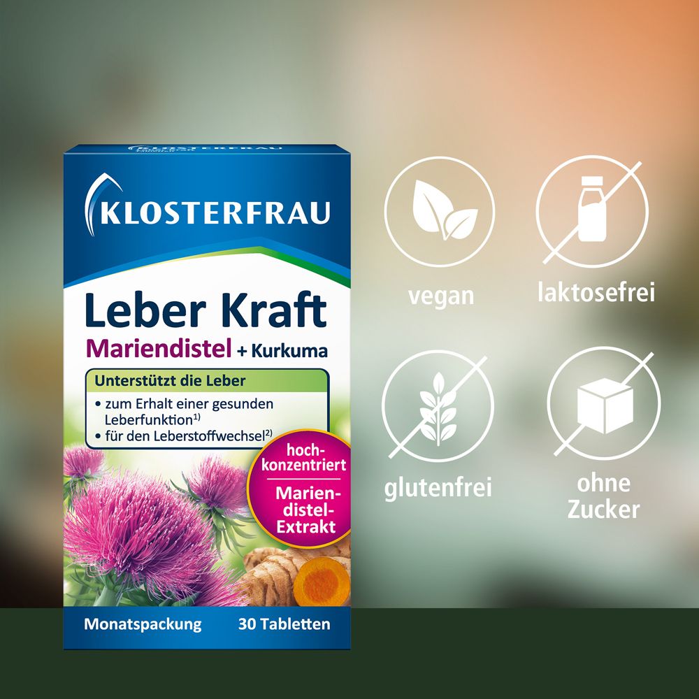 KLOSTERFRAU Leber Kraft Packung. Vegan, laktosefrei, glutenfrei, ohne Zucker. 30 Tabletten.