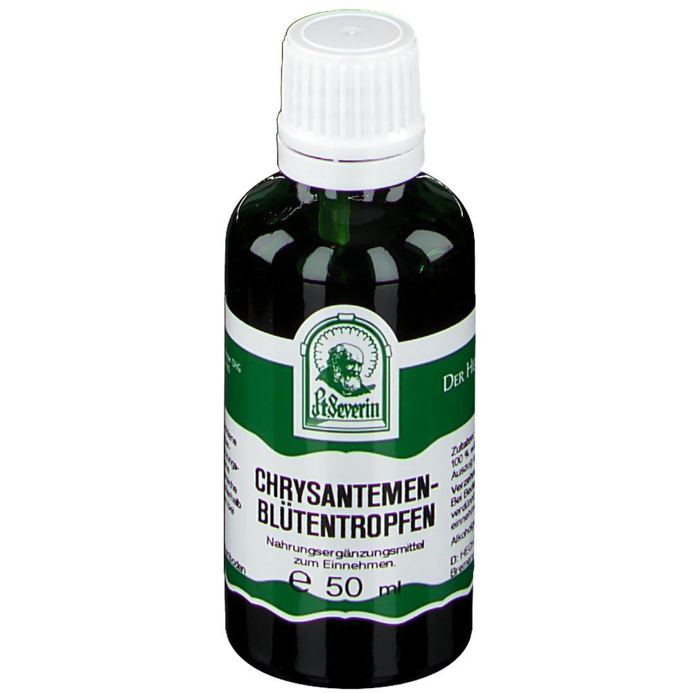 Grüne Glasflasche mit weißem Deckel. Etikett mit Produktnamen und Logo. Nahrungsergänzungsmittel.