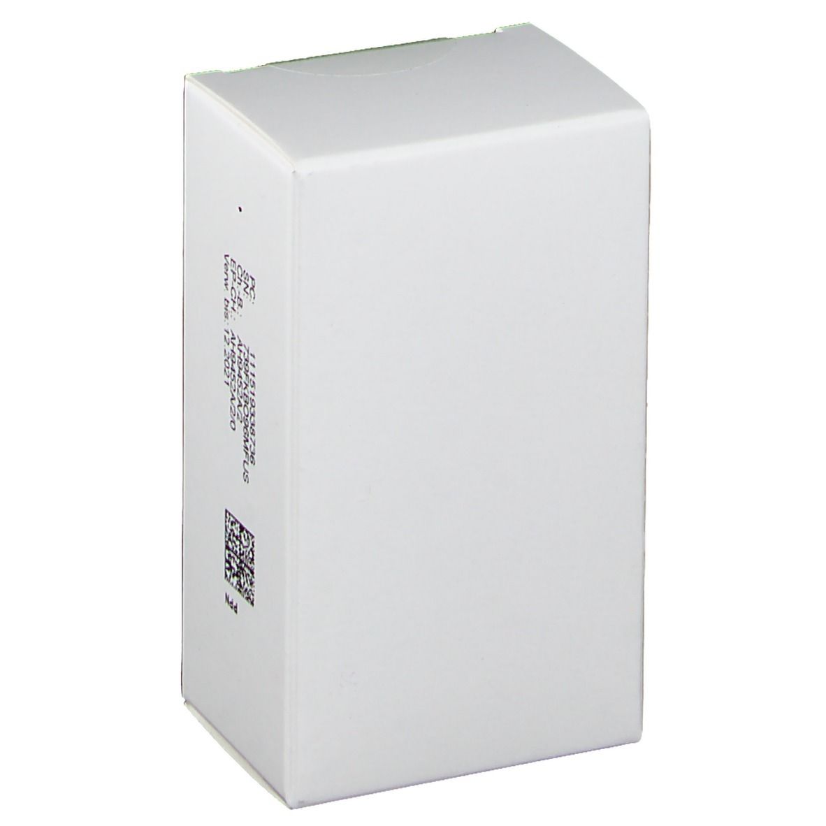 Weiße Arzneimittelverpackung. Auf einer Seite Barcode und Chargennummer. Sonst leer.