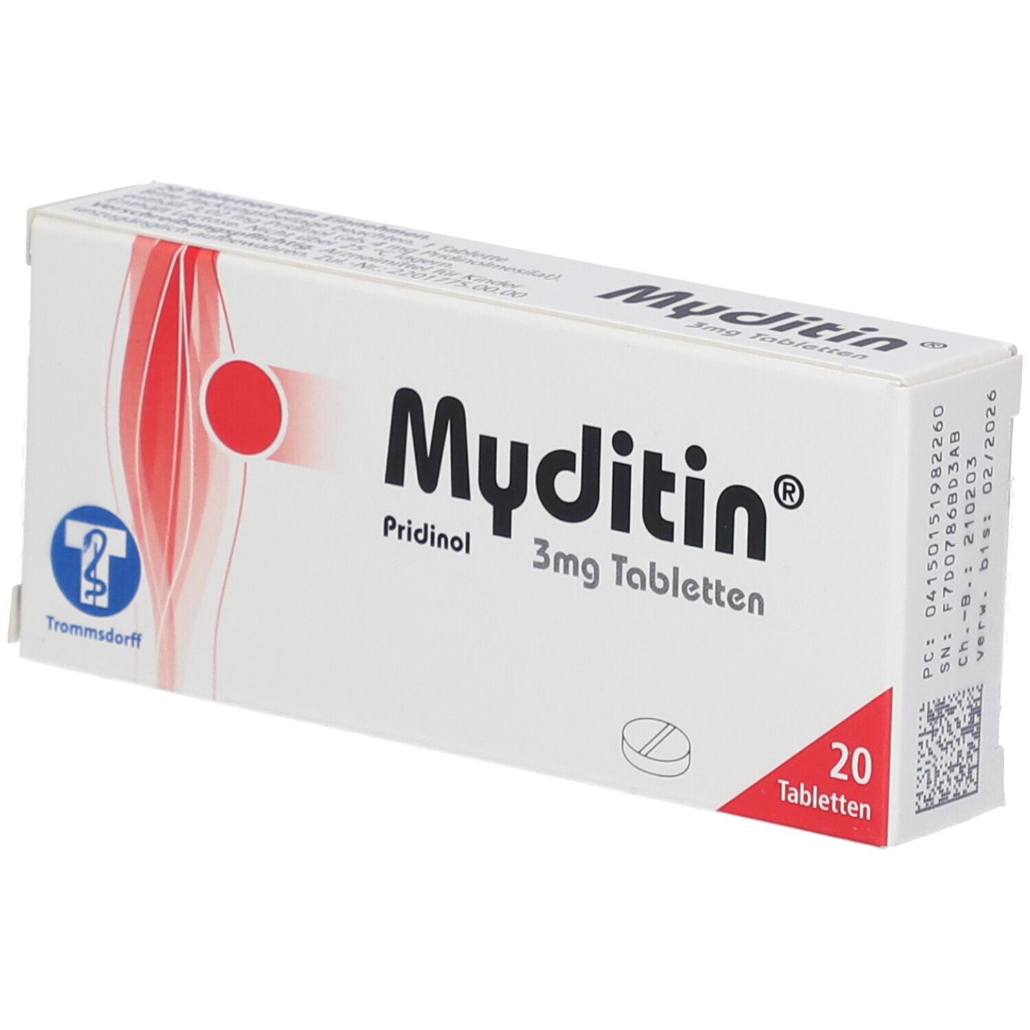 Myditin® 3 mg Tabletten Schachtel mit 20 Tabletten. Pridinol.