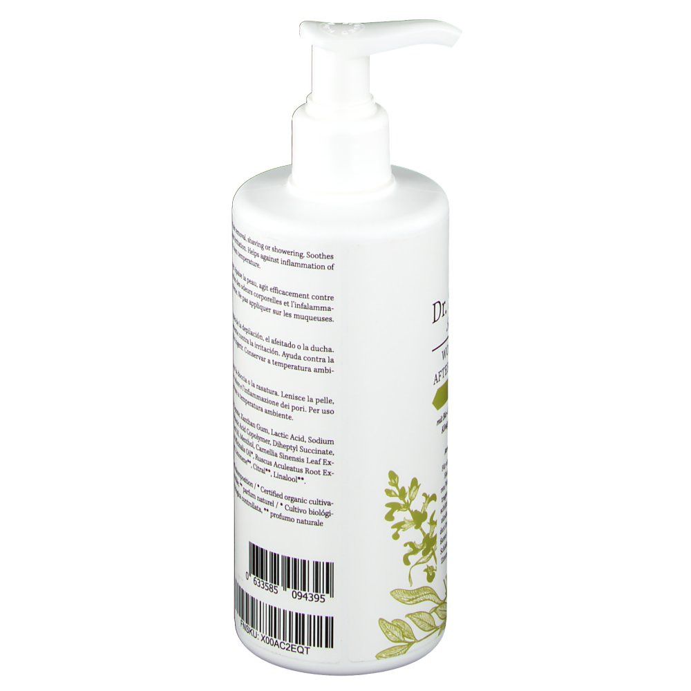 Weiße Flasche mit Pumpe. Rückseite mit Text und Inhaltsstoffen. Vegan-Siegel und 300 ml Angabe.