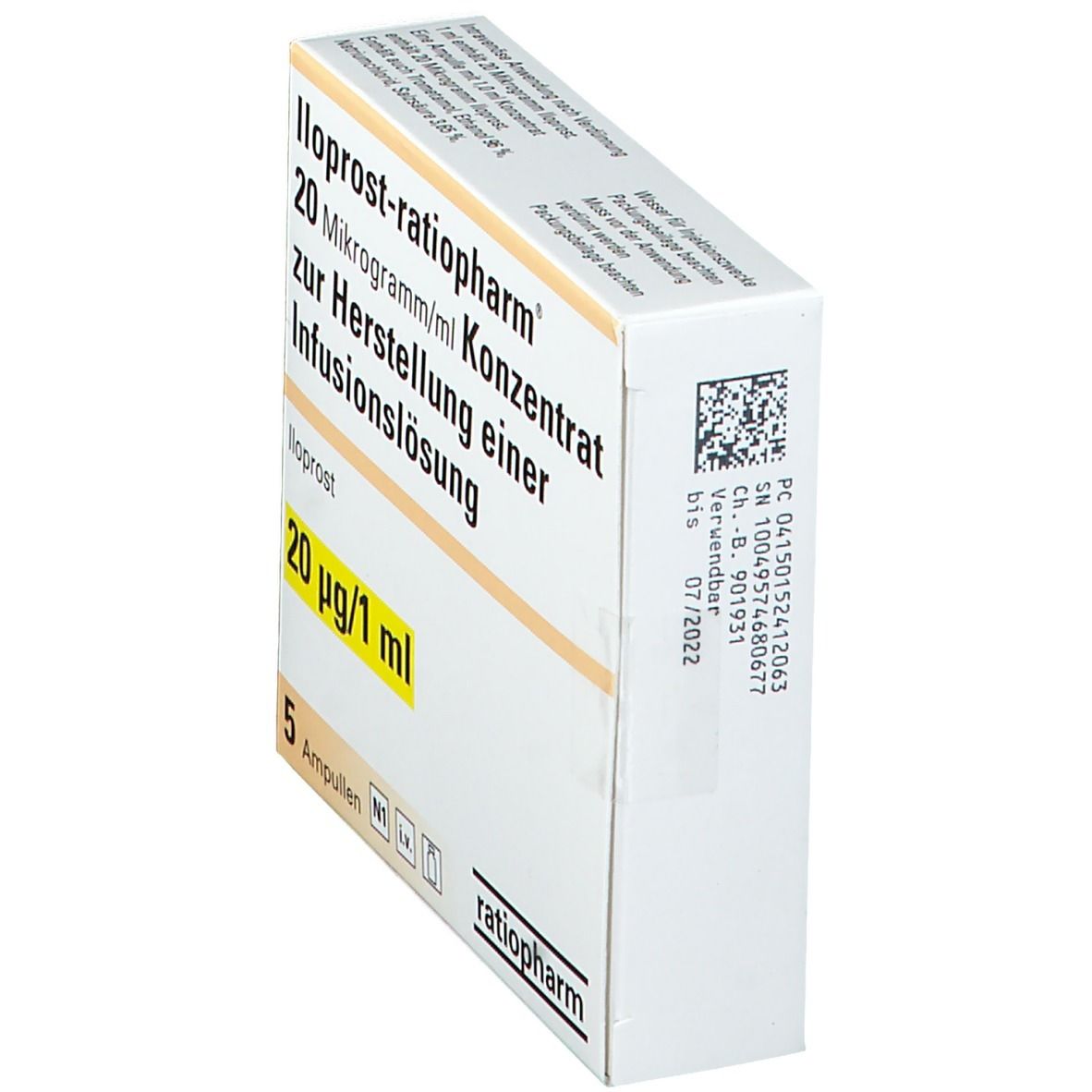 ILOPROST-ratiopharm 20 µg/ml K.z.H.e.Inf.-L.20µg 5x1 ml Infusionslösungskonzentrat